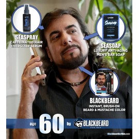 Blackbeard for Men 1 Formula X Hypoallergenic Instant Mustache & Beard Color Black, 1 Face & Body Seasoap Anti-Aging Bar Soap, 1 Seaspray Hair Energizer & Volumizer with Biotin & Caffeine