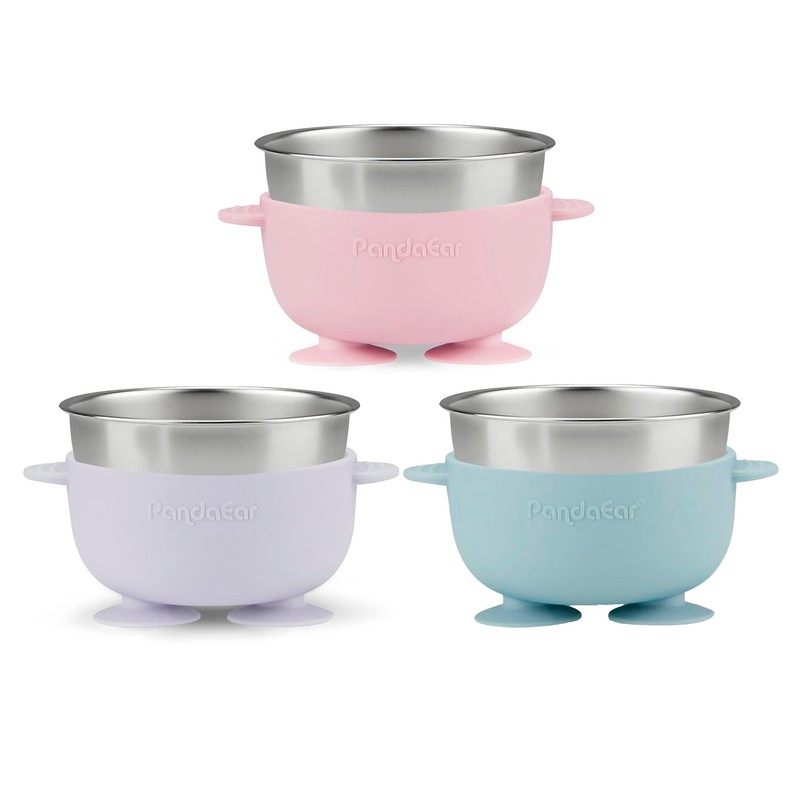PandaEar 3 Pack Baby Stainless Steel Bowls with Suction, Non-Slip