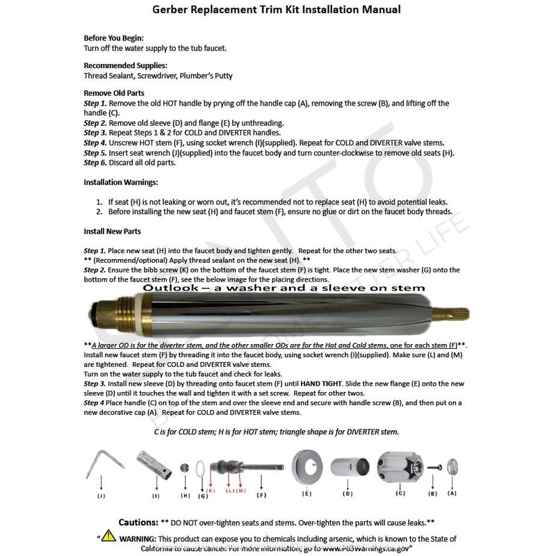 SENTO Bathtub and Shower 3 Handle Tub Trim Set For
