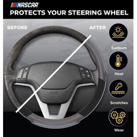NASCAR Steering Wheel Cover | Universal Fit 14.5"-15.5" | Enhanced Grip & Comfort | Truck, SUV, Car Steering Wheel Cover for Men & Women | Quality Synthetic Leather (Black - Turbo Traction)