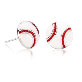 Baseball Stud Earrings- Sterling Silver Sports Earrings Stud for Women, Hypoallergenic Baseball Studs for Sports Jewelry Baseball Gifts for Fans as Baseball Lover Gifts (Baseball Stud)
