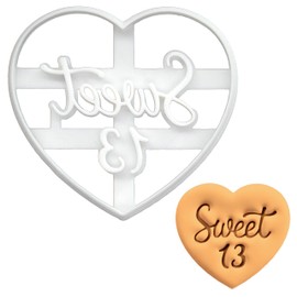 BAKERLOGY Sweet 13 Ausstechform - Geburtstag Ausstecher, Herzform Plätzchenausstecher, dreizehn Keksausstecher, Ideal für Fondant, Keksteig, Ton