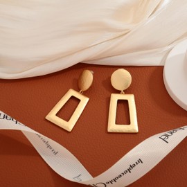 LILIE&WHITE Gold Geometric Drop Earrings for Women, Non-Fading Hammered Design, Elegant Clip-On Jewelry, Gift for Her