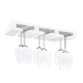 MysRuida Bamboo Wine Glass Rack, Under Cabinet Mounted Wine Glass Rack, Inverted Cup Holder, Stemware Hanging Holder, Wine Cup Organizer Storage Drying Hanging Rack, White