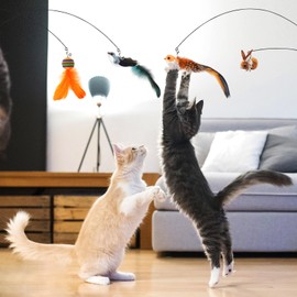 Interactive Cat Toy Bird with Feathers, Cat Angel Replacement Feathers, Pack of 4 Cat Toy, Interactive Replacement with Bell and Feather, Interactive Cat Toys, Feather Toy for Small Large Cats