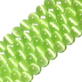 10mm Light Green Cat Eye Beads Round Semi Precious Gemstone Loose Beads for Jewelry Making (38-40pcs/strand)