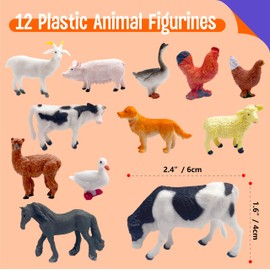 SpriteGru 12 Farm Animal Figurines for Kids, Plastic Animal Toys Tiny Portable Farm Creature Figures Playset Montessori Toys Educational Game for Homeschool Preschool Toddler Kids