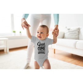 Belle Homie Great Things Come In Small Packages - Funny Baby Essentials Bodysuit - Newborn Baby Boy Clothes (6 Months, Sports Grey)