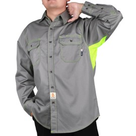BOCOMAL FR Shirt for Summer Lightweight Vented Mesh Back and Underarm Breathable Flame Resistant Welding Button Down Shirts