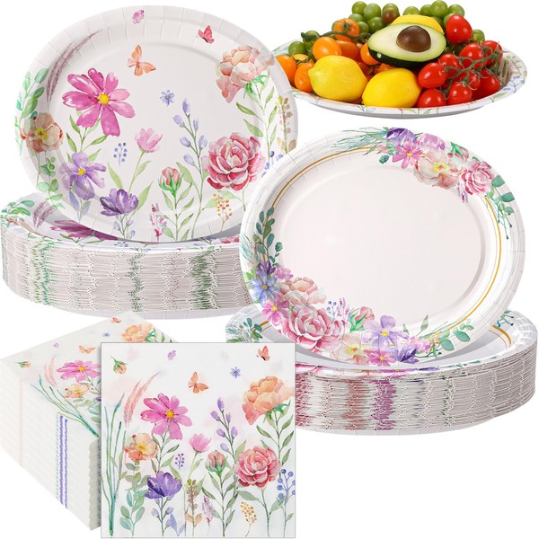 Havawish 200 Pcs Floral Paper Plates and Napkins Baby in
