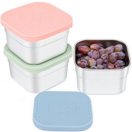 Caperci 3-Pack Stainless Steel Snack Containers with Silicone Lids - 8oz Leak-Proof Small Food Containers for Snacks Condiments - Large Salad Dressing Containers, Reusable & BPA-Free