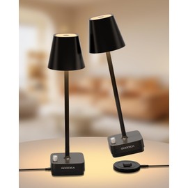 GOODEA 2 Pack Cordless Table Lamp with Charging Base, Rechargeable 6000mAh Battery Operated Lamp, 3 Color Dimmable Portable Table Light for Restaurant, Bedroom, Home, Kitchen Counter