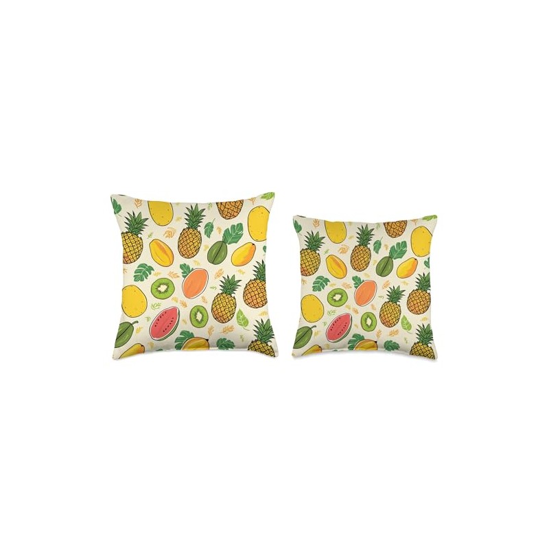 Fruit Pattern Pineapples Mangoes & Kiwis Throw Pillow