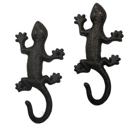 QIAOIDEA Novelty Iron Metal Gecko Hooks Coat Rack Wall Decor, Animal Lizard Garden Tool Wall Hooks Hanger Indoor Outdoor for Home Garden Yard Fence, Towel Hooks, Beach Towels, Keys Holder