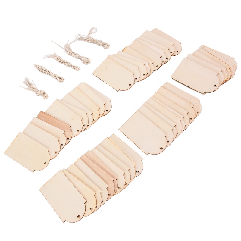 50pcs Wood Pieces DIY Natural Rustic Unfinished Wood with Hemp