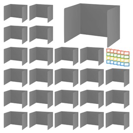 NQEUEPN 24pcs Desk Dividers for Students, Test Desk Dividers with 24 Name Labels Waterproof Classroom Desk Board Privacy Shield Folder Protable Study Carrel Dividers for Student Desk (Gray)