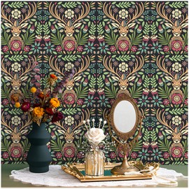 Luvdecor Peel and Stick Wallpaper Boho Removable Leaf Tropical Wallpaper for Bathroom Renter Friendly Adhesive Wallpapers Dark Floral Contact Paper for Locker Shelf Liner 17.5 x 118 in