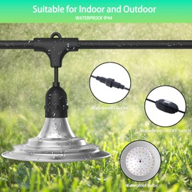 Danshinro 6-Light Outdoor LED Grow Lights – Waterproof Full Spectrum Greenhouse Lights for Plants, 21.3FT Adjustable String Lights with 288 LEDs E26 Base Bulbs, IP44 Waterproof for Garden, Farm, Yard