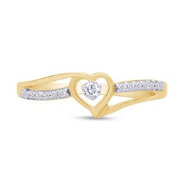 AFFY Round Natural White Diamond Split Shank Heart Promise Bypass Engagement Ring Jewelry For Women 14k Yellow Gold Over Sterling Silver (0.10 cttw, I-J / I2-I3) Size-7