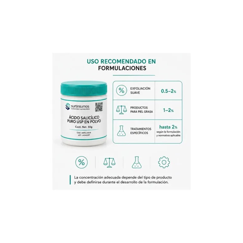 Ácido Salicílico Usp Puro 50 G - Activo Facial Surtinsumos