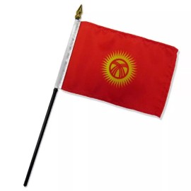 TRADEWINDS 4"x6" Kyrgyzstan Stick Flag Table Staff Desk Table