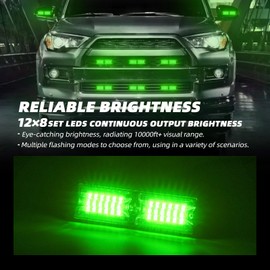 ELECHOI 8pcs 12-LED Emergency Strobe Light Ultra Slim Grille Flashing Warning Light Kit for Vehicles and Trucks (Green)
