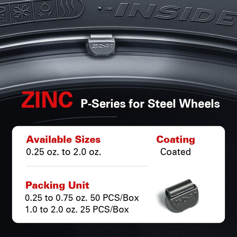 CKAuto P Series Zinc Clip on Wheel Weights 0.25oz, 1/4oz,