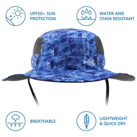 BASSDASH UPF 50+ Fishing Sun Hat Water Resistant Unisex Wide Brim Bucket Boonie Hat for Hiking Camping Safari FH15 Blue Camo