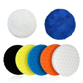 Pmueuff Polierschwamm, 7 Stück Polierpads 150mm Waben Polieren Schwämme, Auto Polierpad mit Hoher Faser, Polieraufsatz Akkuschrauber Set für Exzenter Poliermaschine Schleifmaschine