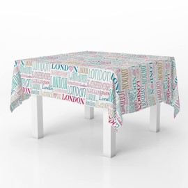 Xtremepads London Word Pattern Pattern - Rectangle Oblong Linen Tablecloth, 60" x 102" inches Washable Decorative Table Cloth