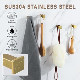 SAYAYO 4PCS Coat Hooks Wall Mounted Gold Door Hooks for Hanging Towels SUS304 Stainless Steel Wall Hooks for Bathroom Heavy Duty Square Style