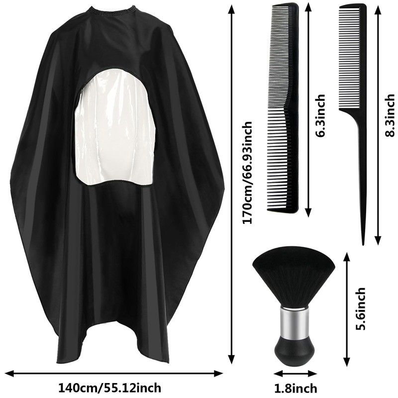 FEBSNOW Black Barber Cape with See Through Window and Neck