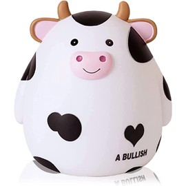 H&W Cow Piggy Bank, L Size, Unbreakable Coin Box for Kids, Cute Animal Money Bank Birthday for Boys Girls,Coin Saving Boxes (White)