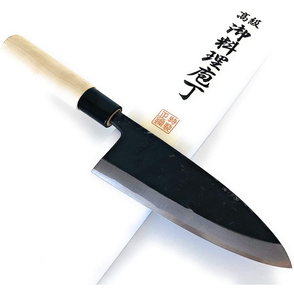 Ariji ARITSUGU Black Blade Knife, 4.1 inches (105 mm), Made in Japan, White Steel 2, Construction Fabric, Magnolia Wood Pattern, Customizable