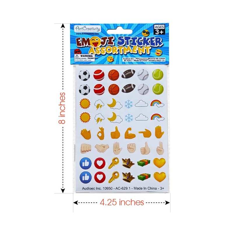 ArtCreativity Assorted Emoji Stickers for Kids, 12 Pack with 72