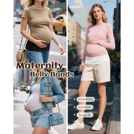 Oakgarden 3 Pack Maternity Belly Bands for Pregnant Women Cotton Stretch Ribbed Pregnancy Support Belt Pants Extender(Khaki, White, Black,Large)