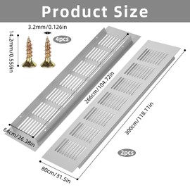 Pack of 2 Ventilation Grille Door Ventilation Grille Aluminium Ventilation Grille Exhaust Grille with 8 Screws Door Ventilation Grille for Shoe Cabinet, Bathroom, Kitchen, Living Room, 8 x 30 cm