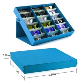 jiffordwind 18 Slot Sunglasses Organizer Box Stand Display Case/Tray, Snap Close & Polyester Silk Lined (2, Blue)