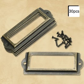 Rierdge 30 Pcs Antique Label Holder, 3.3 Inch Long Metal Office File Cabinet Shelves Drawer Name Card Label Holder Frames with Screws (Bronze)