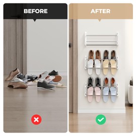 DEYILIAN Hanging Shoe Rack for RV, 3 Pack Wall Shoe Rack with Sticky Adhesive Strips Slim Shoe Rack Shoe Holder Holds 12 Pairs of Shoes Space Saving Wall Mounted Shoe Shelf for Camper White