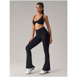 MGULEEYI Women's Flare Leggings High Waisted Yoga Pants-Tummy Control Bottom Leggings Black