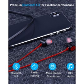 NANAMI Bluetooth Earbuds, 5.3 Bluetooth Wireless Headphones, IPX7 Waterproof, in-Ear Earphones with Mic, HiFi Stereo Noise Cancelling Headsets, Magnetic Neckband, 18 Hours Playtime for Gym, Sports