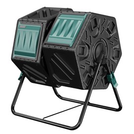 EAST OAK Dual Chamber Outdoor Compost Tumbler, 2 × 18.5 Gallon Compost Bin, Rotating Composter with Aeration and Locking System for Garden, Kitchen, Yard