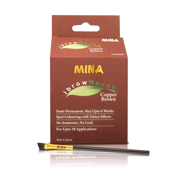 MINA ibrow Henna Semi Permanent Tint Kit Regular Pack with Brush For Professional Tinting & Coloring, Covers Gray Hair, Stays up to 6 Weeks-(30 applications)(Copper Brown)