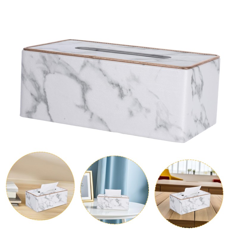 WOONEKY Luxury Marble Pattern Tissue Holder Modern Napkin Organizer for