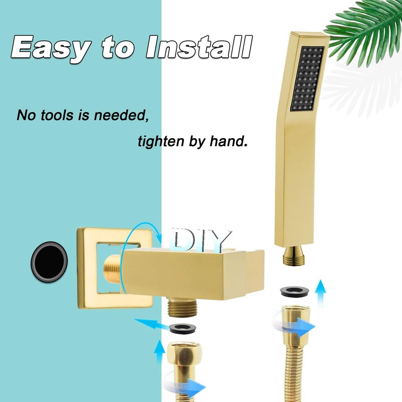 Bathroom Handheld Shower Wand, Hand Brass Shower Head with Long