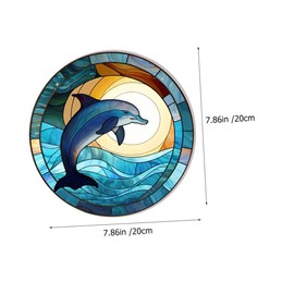 Garneck Dolphin Jumping Moon Stained Glass Suncatcher - Hand Painted Round Acrylic Wall Art Decoration for Cute Window Sil - Home Porch Door Office and Bedroom