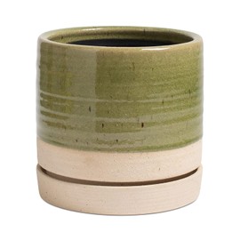 HERDUK - Macetas de cerámica de 6 pulgadas, con orificio de drenaje y platillo, maceta redonda cilíndrica para interior/exterior, verde y beige