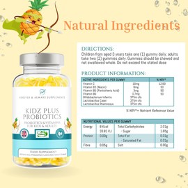 Probiotic Gummies for Kids & Adults - 150 x Natural Pineapple Flavoured Gummy Vitamins with Active Bacteria, Vitamin B3, B5, B6 & C - Immune System, Energy & Gut Health Support
