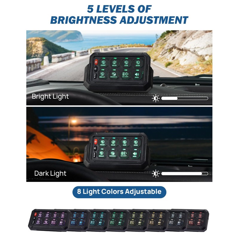 JOYTUTUS Wireless RGB 8 Gang Switch Panel 5-Level Brightness 8
